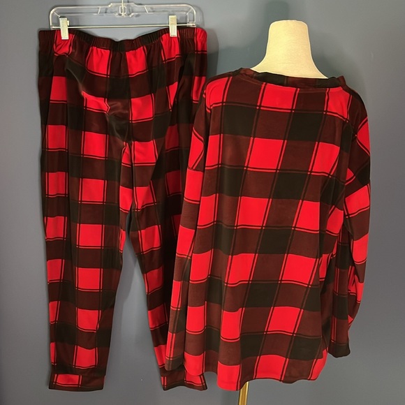 Sonoma XXL ladies plush buffalo plaid red/black pajama set -Pants and top soft! - Picture 2 of 10